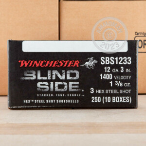 Photograph showing detail of 12 GAUGE WINCHESTER BLIND SIDE 3" 1-3/8 OZ. #3 HEX STEEL SHOT (25 ROUNDS)