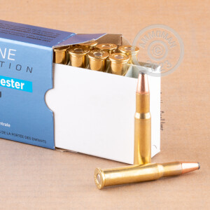 A photograph detailing the 30-30 Winchester ammo with flat soft point bullets made by Prvi Partizan.