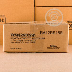 Photo detailing the 12 GAUGE WINCHESTER RANGER 2-3/4" 1 OZ. SEGMENTED RIFLED SLUG (5 ROUNDS) for sale at AmmoMan.com.