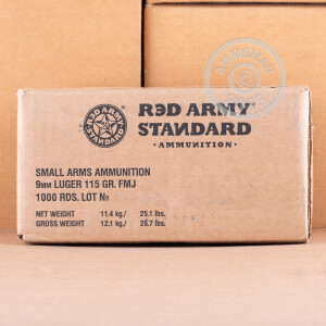 Image of 9mm Luger ammo by Red Army Standard that's ideal for training at the range.