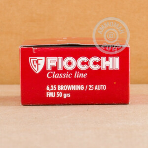 Photo detailing the 25 ACP FIOCCHI 50 GRAIN FMJ (1000 ROUNDS) for sale at AmmoMan.com.
