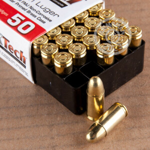 Image of MaxxTech 9mm Luger pistol ammunition.