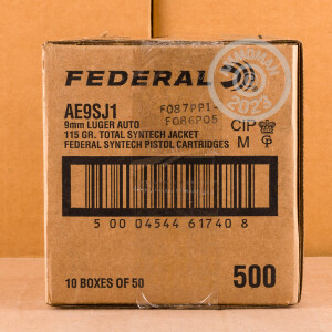 Photograph showing detail of 9MM FEDERAL SYNTECH 115 GRAIN TOTAL SYNTHETIC JACKET (50 ROUNDS)