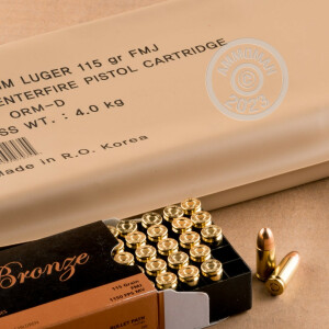 Photograph showing detail of 9MM PMC 115 GRAIN FULL METAL JACKET BATTLE PACK (900 ROUNDS)