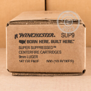 Photo detailing the 9MM WINCHESTER SUPER SUPPRESSED 147 GRAIN FMJ ENCAPSULATED (500 ROUNDS) for sale at AmmoMan.com.