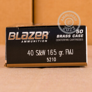 A photo of a box of Blazer Brass ammo in .40 Smith & Wesson.