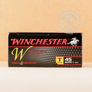 Photograph showing detail of 45 ACP WINCHESTER TRAIN & DEFEND 230 GRAIN FMJ (500 ROUNDS)