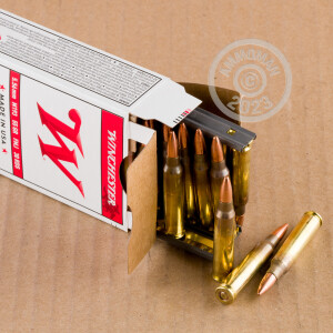 A photo of a box of Winchester ammo in 5.56x45mm that's often used for training at the range.
