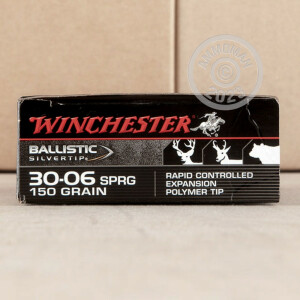 Photo detailing the 30-06 SPRINGFIELD WINCHESTER BALLISTIC SILVERTIP 150 GRAIN POLYMER TIP (20 ROUNDS) for sale at AmmoMan.com.