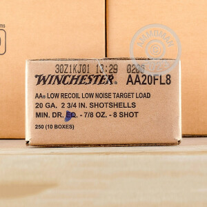 Image of the 20 GAUGE 2 3/4" WINCHESTER AA LOW RECOIL TARGET #8 SHOT 25 ROUNDS available at AmmoMan.com.