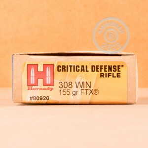 Photo detailing the 308 WIN HORNADY CRITICAL DEFENSE 155 GRAIN FTX (20 ROUNDS) for sale at AmmoMan.com.