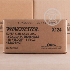 Photograph showing detail of 12 GAUGE WINCHESTER SUPER-X 2-3/4" 1-1/4 OZ. #4 SHOT (25 ROUNDS)