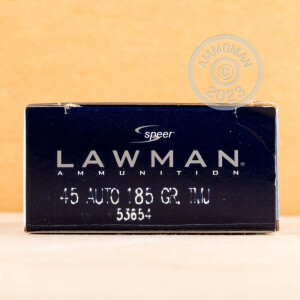 Photo detailing the .45 ACP SPEER LAWMAN 185 GRAIN TMJ (1000 ROUNDS) for sale at AmmoMan.com.