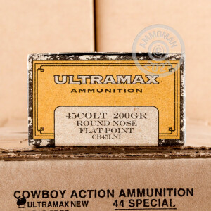 A photo of a box of Ultramax ammo in .45 COLT.