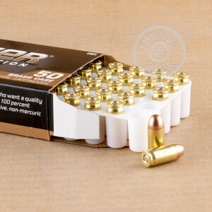 A photograph of 50 rounds of 95 grain .380 Auto ammo with a FMJ bullet for sale.