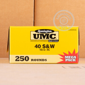 Image of the .40 S/W REMINGTON UMC MC=METAL CASE 165 GRAIN FMJ #L40SW4A (250 ROUNDS) available at AmmoMan.com.