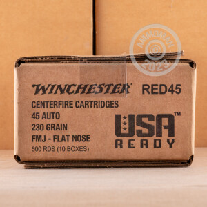 Photograph showing detail of 45 ACP WINCHESTER USA READY 230 GRAIN FMJ FN (500 ROUNDS)