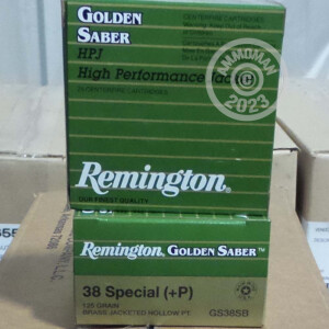 Image of the 38 SPECIAL +P REMINGTON GOLDEN SABER 125 GRAIN JHP (500 ROUNDS) available at AmmoMan.com.
