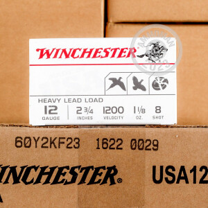 Photograph showing detail of 12 GAUGE WINCHESTER USA HEAVY GAME & TARGET 2-3/4" 1-1/8 OZ. #8 SHOT (100 ROUNDS)