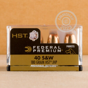 Photo detailing the 40 S&W FEDERAL PREMIUM 180 GRAIN HST JHP (20 ROUNDS) for sale at AmmoMan.com.