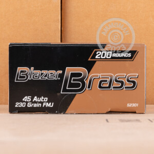 Photo of .45 Automatic FMJ ammo by Blazer Brass for sale at AmmoMan.com.