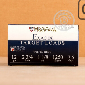 Image of the 12 GAUGE FIOCCHI WHITE RHINO 2-3/4“ 1-1/8 OZ. 7-1/2 SHOT (25 ROUNDS) available at AmmoMan.com.