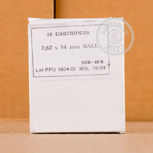 A photo of a box of Prvi Partizan ammo in 7.62 x 54R that's often used for training at the range.