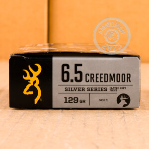 Image of 6.5MM CREEDMOOR ammo by Browning that's ideal for big game hunting, whitetail hunting.