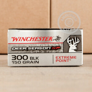 A photograph detailing the 300 AAC Blackout ammo with Polymer Tipped bullets made by Winchester.