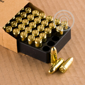 Image of 9mm Luger ammo by American Ballistics that's ideal for training at the range.