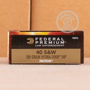 Photo detailing the 40 S&W FEDERAL HYDRA-SHOK 180 GRAIN JHP (50 ROUNDS) for sale at AmmoMan.com.