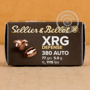 Photograph showing detail of 380 ACP SELLIER & BELLOT XRG DEFENSE 77 GRAIN SCHP (1000 ROUNDS)