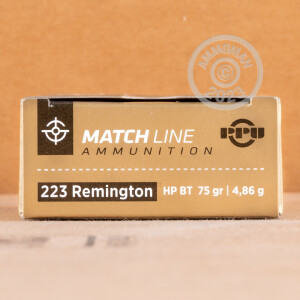 Photo detailing the 223 REMINGTON PRVI PARTIZAN MATCH 75 GRAIN HP-BT (1000 ROUNDS) for sale at AmmoMan.com.
