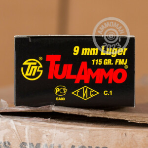 Photograph showing detail of 9MM LUGER TULA 115 GRAIN FMJ (50 ROUNDS)