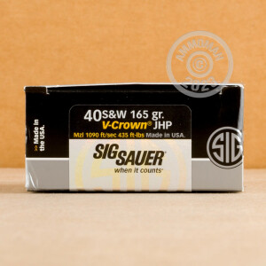 Photo of .40 Smith & Wesson JHP ammo by SIG for sale at AmmoMan.com.