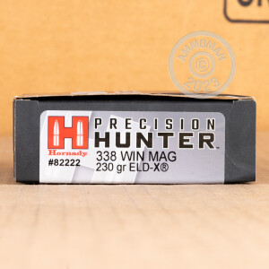 Photo detailing the 338 WIN MAG HORNADY PRECISION HUNTER 230 GRAIN ELD-X (20 ROUNDS) for sale at AmmoMan.com.
