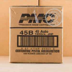 Photo detailing the .45 ACP PMC 185 GRAIN JACKETED HOLLOW POINT (1000 ROUNDS) for sale at AmmoMan.com.