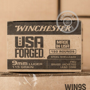 Photograph showing detail of 9MM LUGER WINCHESTER USA FORGED 115 GRAIN FMJ (150 ROUNDS)