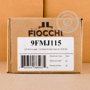 Photograph showing detail of 9MM FIOCCHI 115 GRAIN FMJ (1000 ROUNDS)