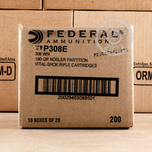 Photograph showing detail of 308 WIN FEDERAL 180 GRAIN NOSLER PARTITION SP (20 ROUNDS)