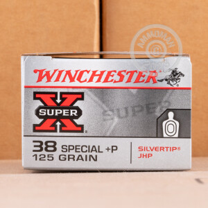Photo detailing the 38 SPECIAL +P WINCHESTER SUPER-X 125 GRAIN SILVERTIP JHP (50 ROUNDS) for sale at AmmoMan.com.