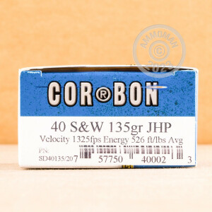 A photo of a box of Corbon ammo in .40 Smith & Wesson.
