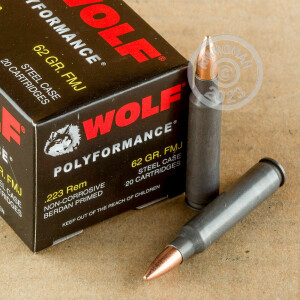 Photo of 223 Remington FMJ ammo by Wolf for sale.