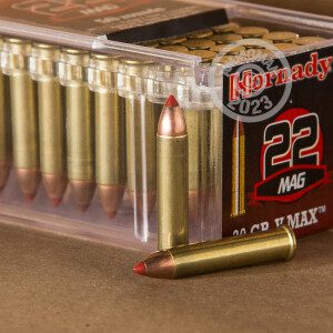 Photograph showing detail of 22 WMR HORNADY 30 GRAIN V-MAX POLYMER TIP (500 ROUNDS)