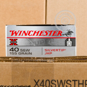 Photo detailing the 40 S&W WINCHESTER SUPER-X 155 GRAIN SILVERTIP JHP (50 ROUNDS) for sale at AmmoMan.com.