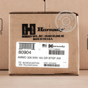 Photo detailing the 308 WIN HORNADY AMERICAN WHITETAIL 165 GRAIN INTERLOCK SP (200 ROUNDS) for sale at AmmoMan.com.