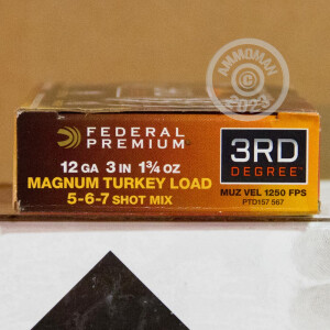Photo detailing the 12 GAUGE FEDERAL 3RD DEGREE TURKEY 3" #5/6/7 SHOT (5 ROUNDS) for sale at AmmoMan.com.