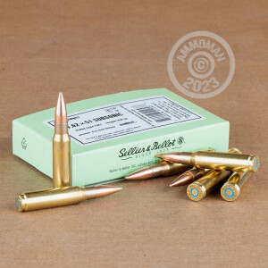 Photograph showing detail of 7.62X51 SELLIER & BELLOT SUBSONIC 200 GRAIN FMJ (20 ROUNDS)