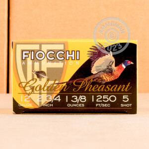 Image of the 12 GAUGE FIOCCHI GOLDEN PHEASANT 2-3/4" #5 NICKEL-PLATED LEAD SHOT (25 ROUNDS) available at AmmoMan.com.