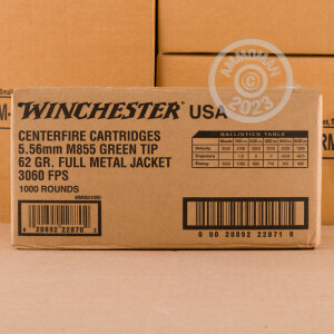 Photo detailing the 5.56X45 WINCHESTER USA 62 GRAIN FMJ M855 (1000 ROUNDS) for sale at AmmoMan.com.